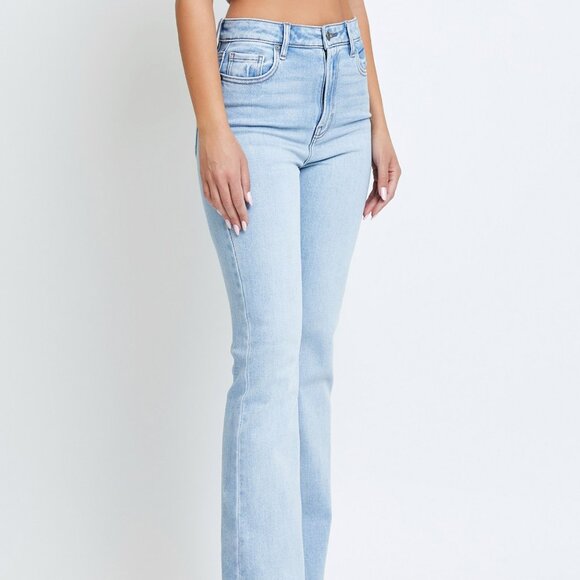 NWT Hidden Jeans Happi High Rise Flare Straight Denim Jeans In Light Blue - Picture 6 of 7